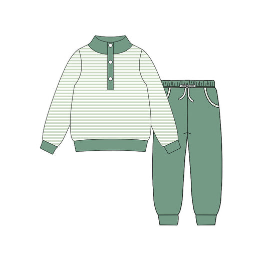 Baby Boys Green Stripe Button Top Pockets Jogger Clothes Sets Preorder