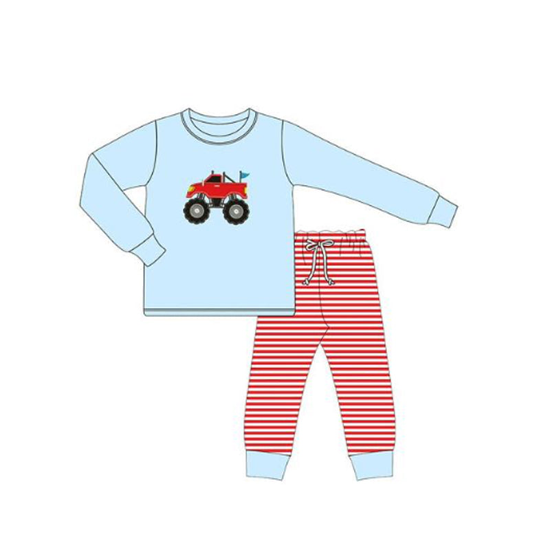Baby Boys Truck Flag Top Red Stripe Pants Clothes Sets Preorder