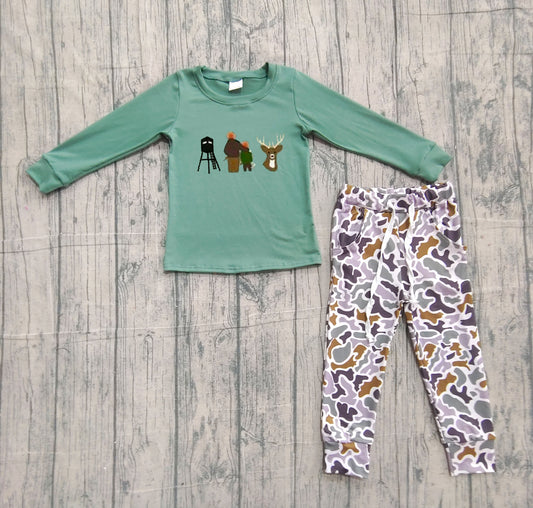 Embroidery Deer Baby Boys Hunting Top Camo Pockets Jogger Pants Clothes Sets Preorder