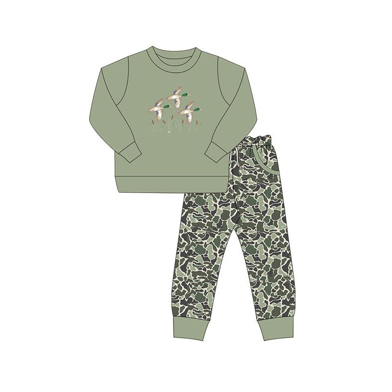 Baby Boys Ducks Top Green Camo Pockets Pants Hunting Clothes Sets Preorder