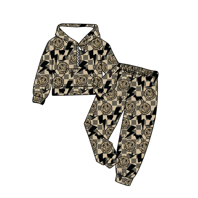 Baby Boys Camo Smiles Deer Zip Pockets Hoodies Pants Hunting Clothes Sets Preorder