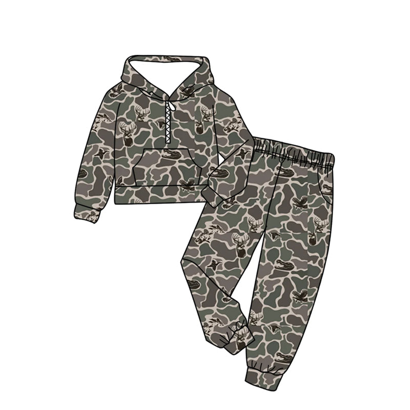 Baby Boys Deer Crocodiles Camo Zip Pockets Hoodies Pants Hunting Clothes Sets Preorder
