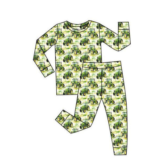 Baby Boys Green Trucks Plaid Top Pant Farm Pajamas Sets Preorder