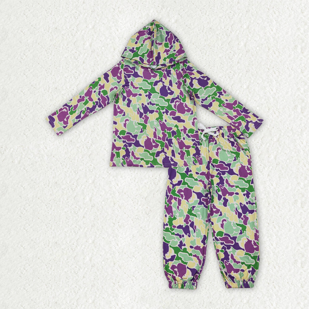 Baby Boys Mardigras Camo Hoodies Top Pockets Jogger Pants Clothes Sets