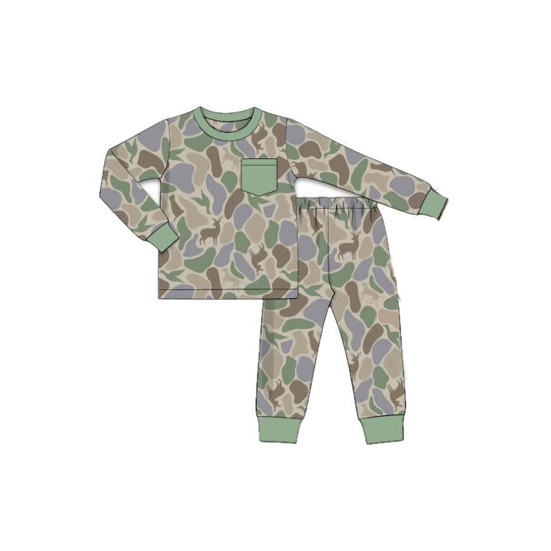 Baby Boys Ducks Deer Dogs Camo Pocket Top Pants Hunting Pajamas Sets Preorder