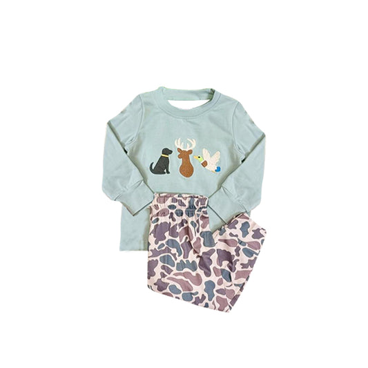 Baby Boys Ducks Deer Dogs Top Camo Legging Pants Hunting Pajamas Sets Preorder