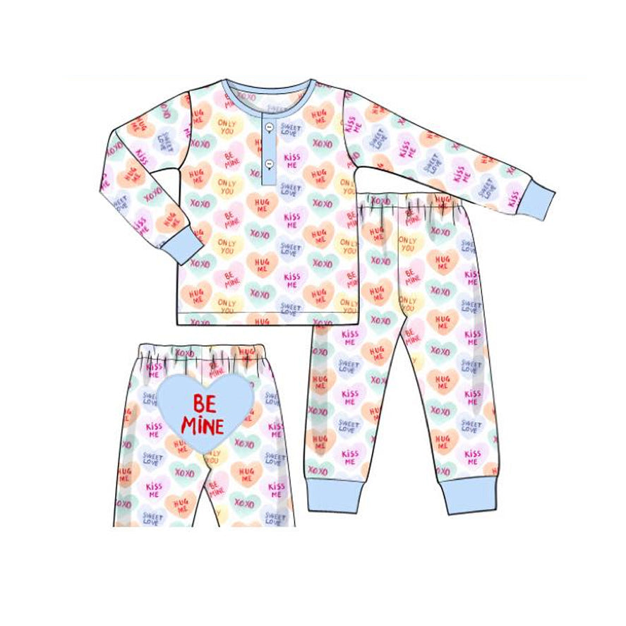 Baby Boys Hearts XOXO Button Pants Valentines Pajamas Sets Preorder