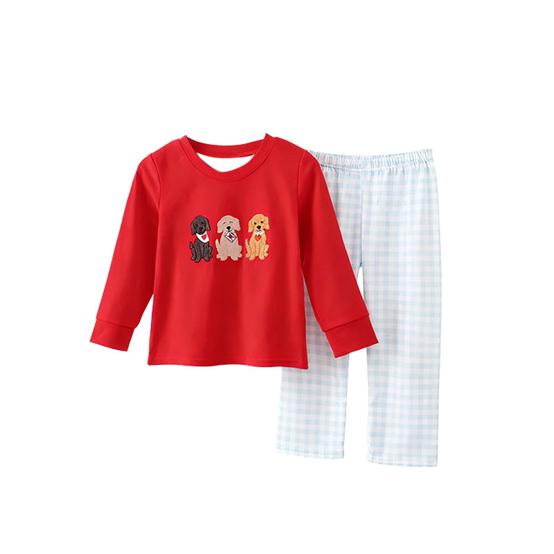 Baby Boys Hearts Dogs Top Checked Pants Valentines Clothes Sets Preorder