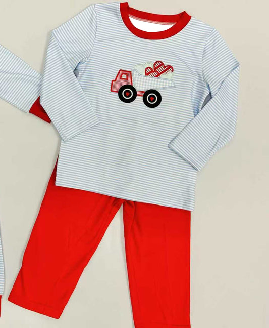 Baby Boys Hearts Truck Stripe Top Legging Pants Valentines Clothes Sets Preorder