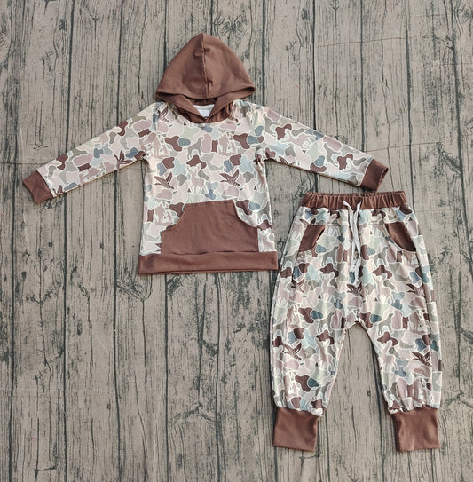 Baby Boys Olive Deer Ducks Camo Pocket Hoodie Jogger Hunting Clothes Sets Preorder