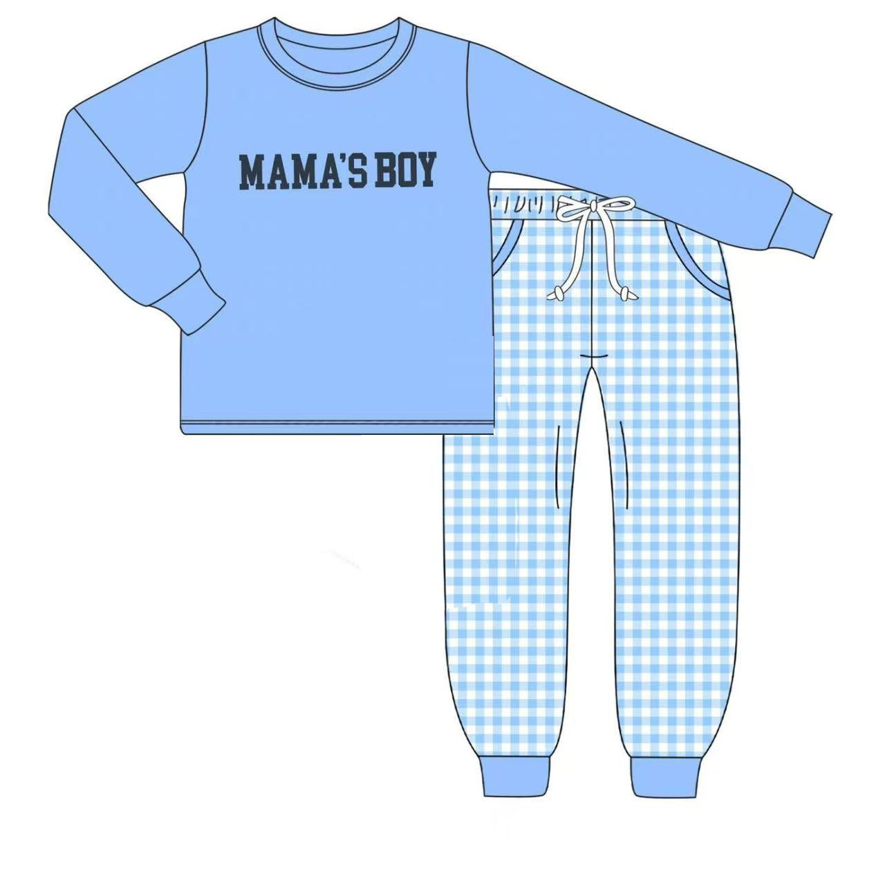 Baby Boys Blue Mama's Boys Top Checked Pockets Clothes Sets Preorder