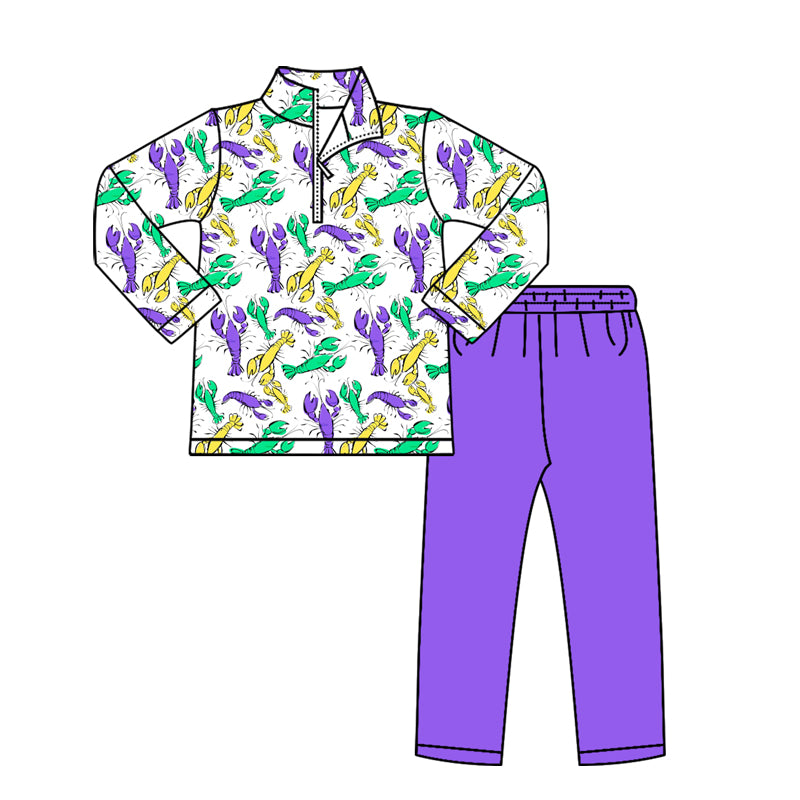 Baby Boys Mardigras Crayfishes Zipper Pullover Leggings Clothes Sets Preorder