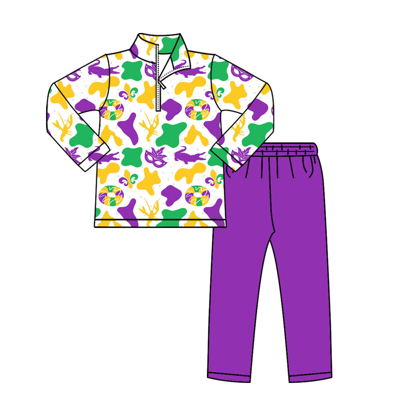 Baby Boys Mardigras Donuts Masks Camo Zipper Pullover Leggings Clothes Sets Preorder
