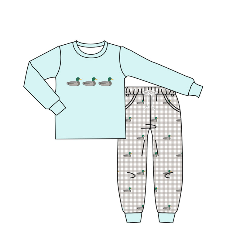Baby Boys Aqua Ducks Checked Top Pockets Jogger Hunting Clothes Sets Preorder
