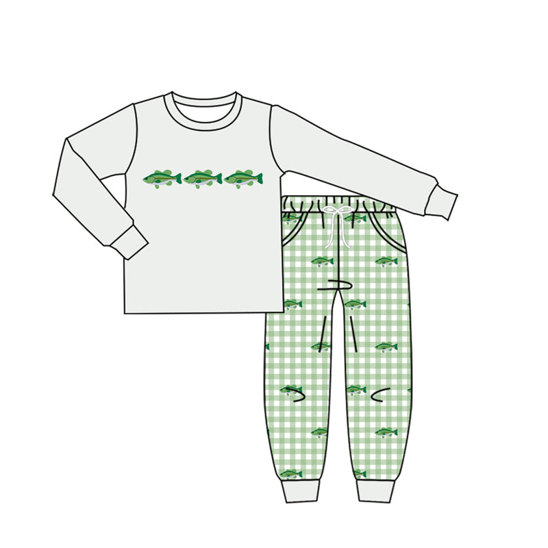 Baby Boys Long Sleeve Fishes Checked Top Pockets Jogger Hunting Clothes Sets Preorder