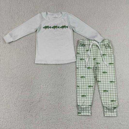 Baby Boys Long Sleeve Fishes Checked Top Pockets Jogger Hunting Clothes Sets