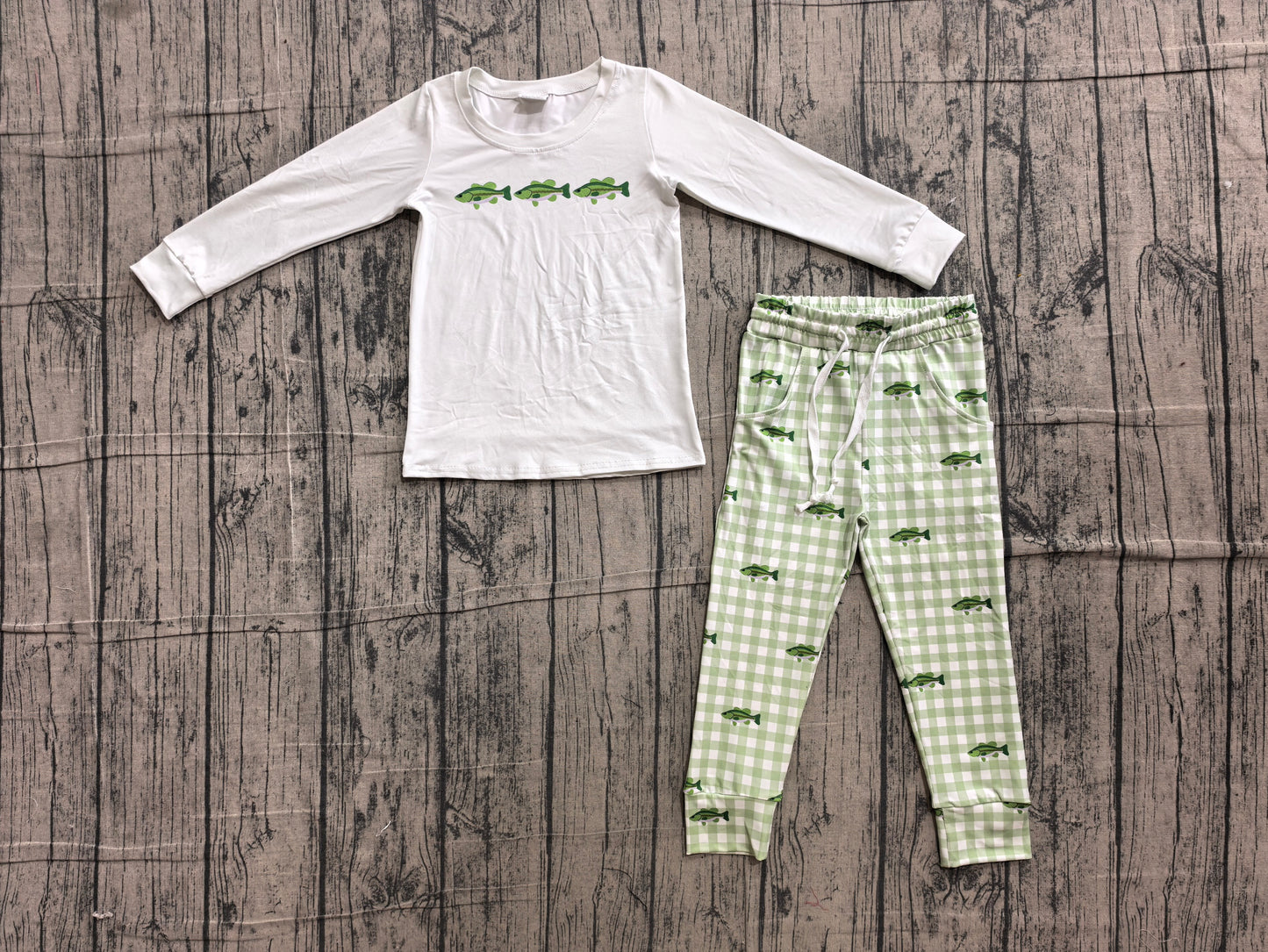 Baby Boys Long Sleeve Fishes Checked Top Pockets Jogger Hunting Clothes Sets Preorder