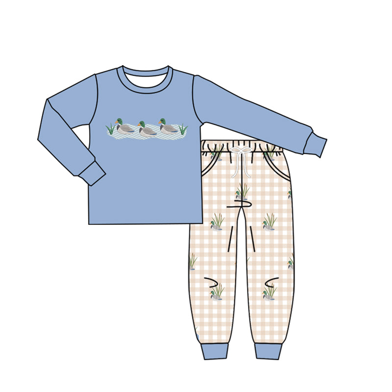 Baby Boys Blue Ducks Checked Top Pockets Jogger Hunting Clothes Sets Preorder