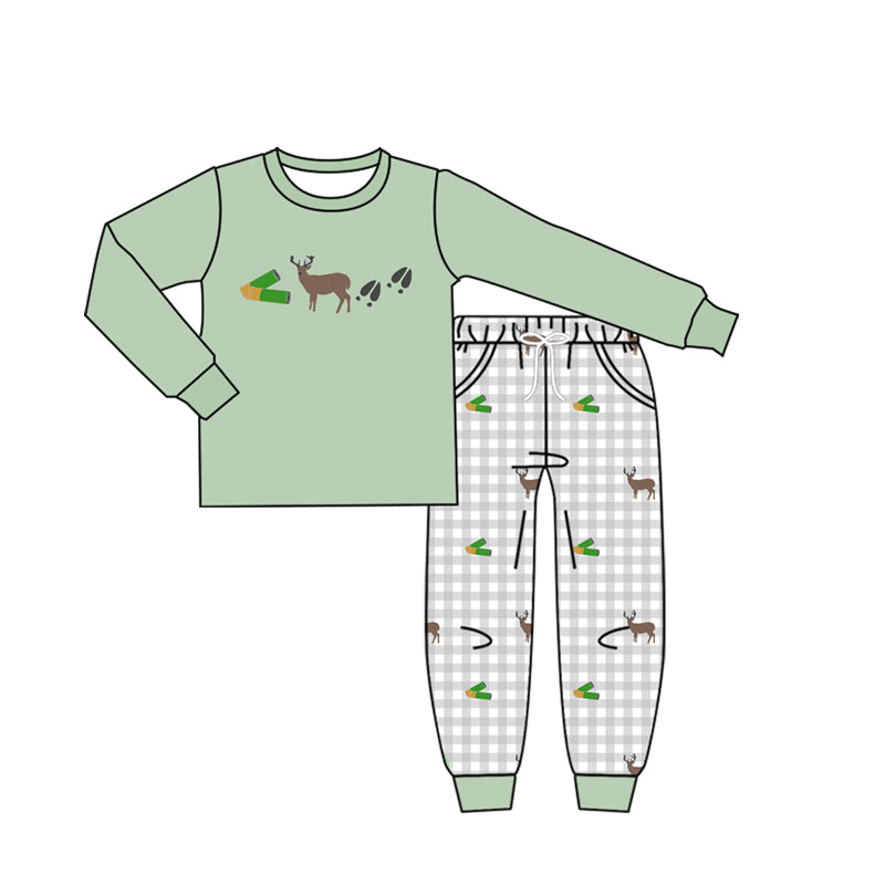 Baby Boys Deer Checked Top Pockets Jogger Hunting Clothes Sets Preorder