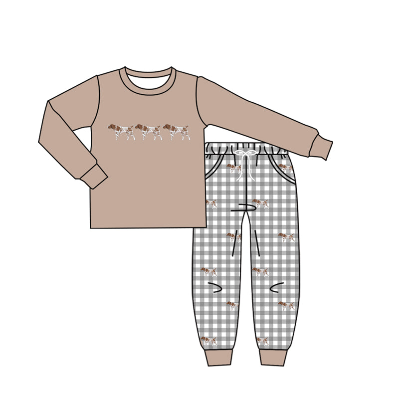 Baby Boys Dogs Checked Top Pockets Jogger Hunting Clothes Sets Preorder