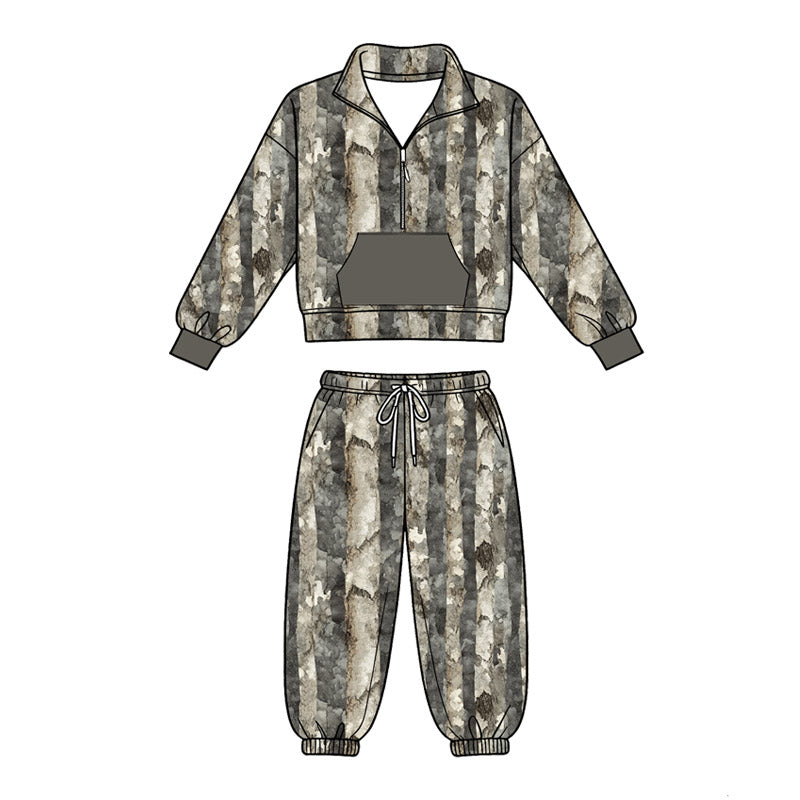 Baby Boys Southern Camo Zip Pocket Pullovers Jogger Pant Clothes Sets Preorder