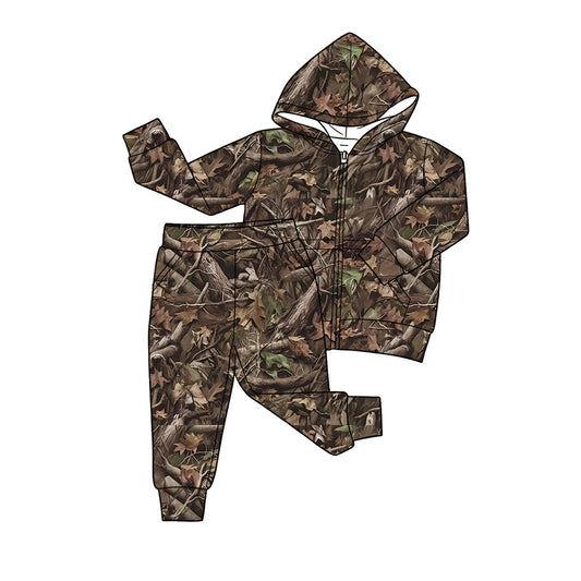Baby Boys Southern Leaves Camo Pocket Zip Hoodies Jogger Pant Clothes Sets Preorder