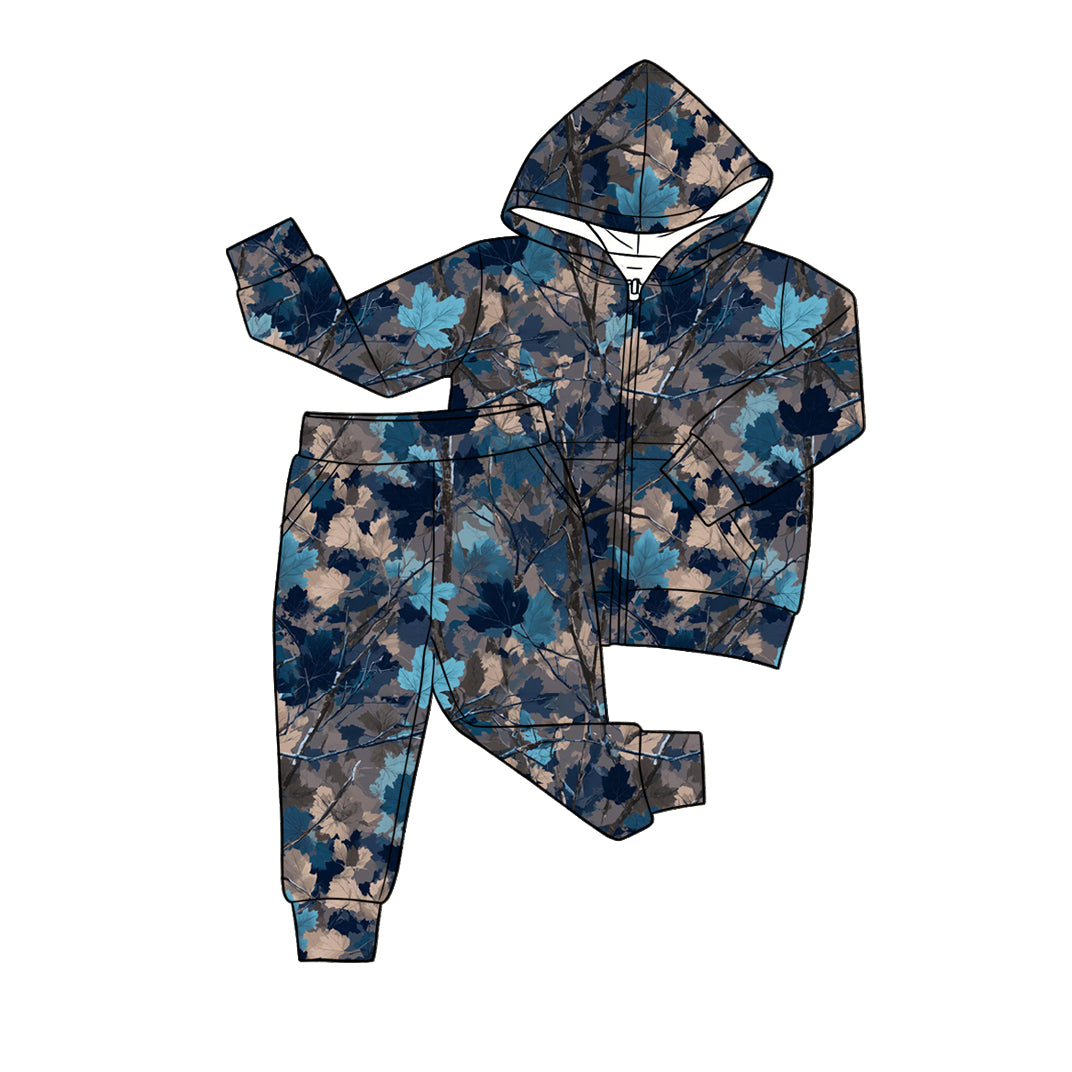 Baby Boys Southern Leaves Camo Pocket Zip Hoodies Jogger Pant Clothes Sets Preorder