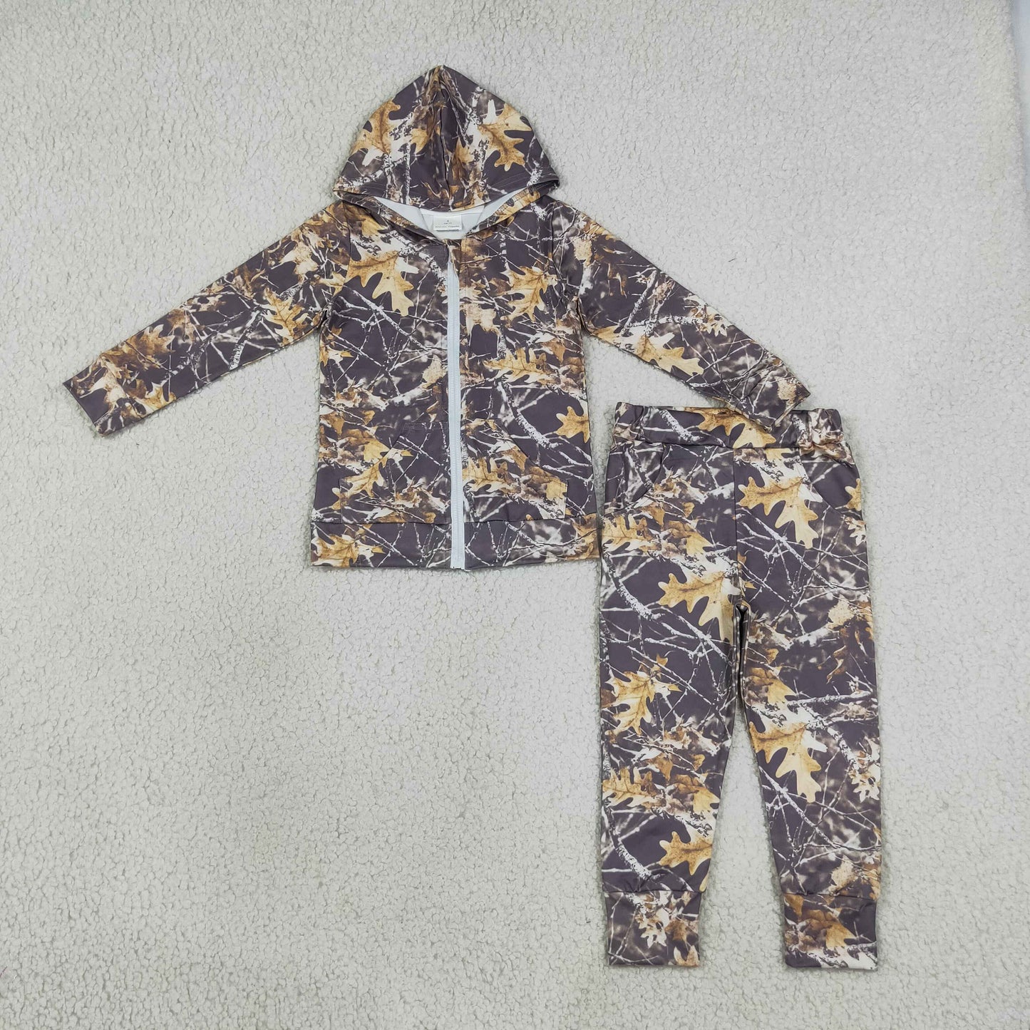 Baby Boys Southern Leaves Camo Pocket Zip Hoodies Jacket Joggers Clothes Sets