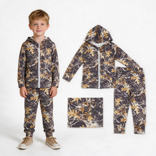 Baby Boys Southern Leaves Camo Pocket Zip Hoodies Jacket Joggers Clothes Sets
