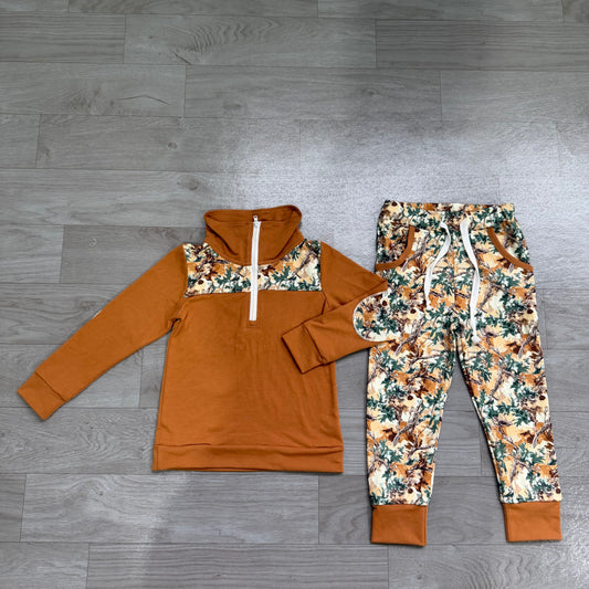 Baby Boys Long Sleeve Camo Zip Pullover Top Pockets Jogger Clothes Sets Preorder