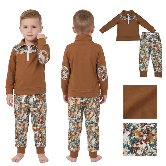 Baby Boys Long Sleeve Camo Zip Pullover Pockets Jogger Hunting Clothes Sets