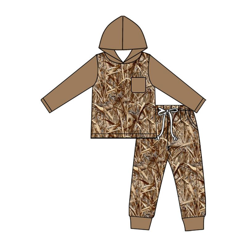 Baby Boys Southern Khaki Leaves Camo Hoodie Top Pocket Joggers Clothes Sets Preorder