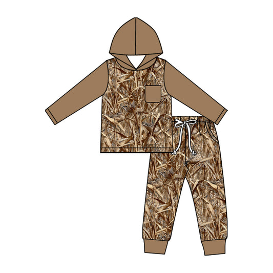 Baby Boys Southern Khaki Leaves Camo Hoodie Top Pocket Joggers Clothes Sets Preorder
