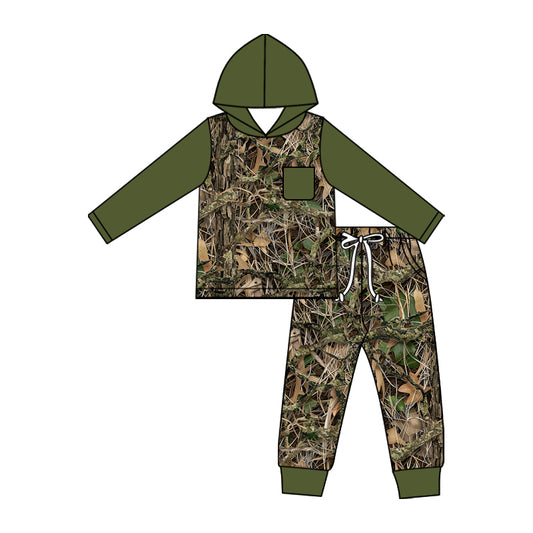Baby Boys Southern Green Leaves Camo Hoodie Pocket Joggers Hunting Clothes Sets Preorder