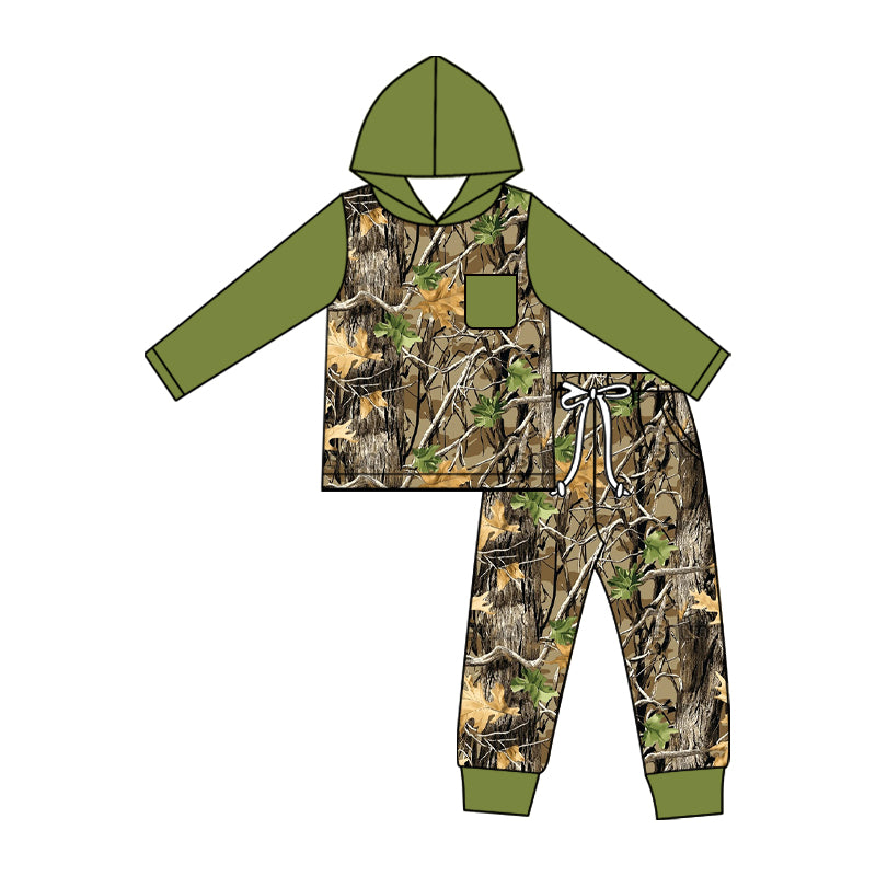 Baby Boys Southern Green Leaves Camo Hoodie Pocket Joggers Hunting Clothes Sets Preorder