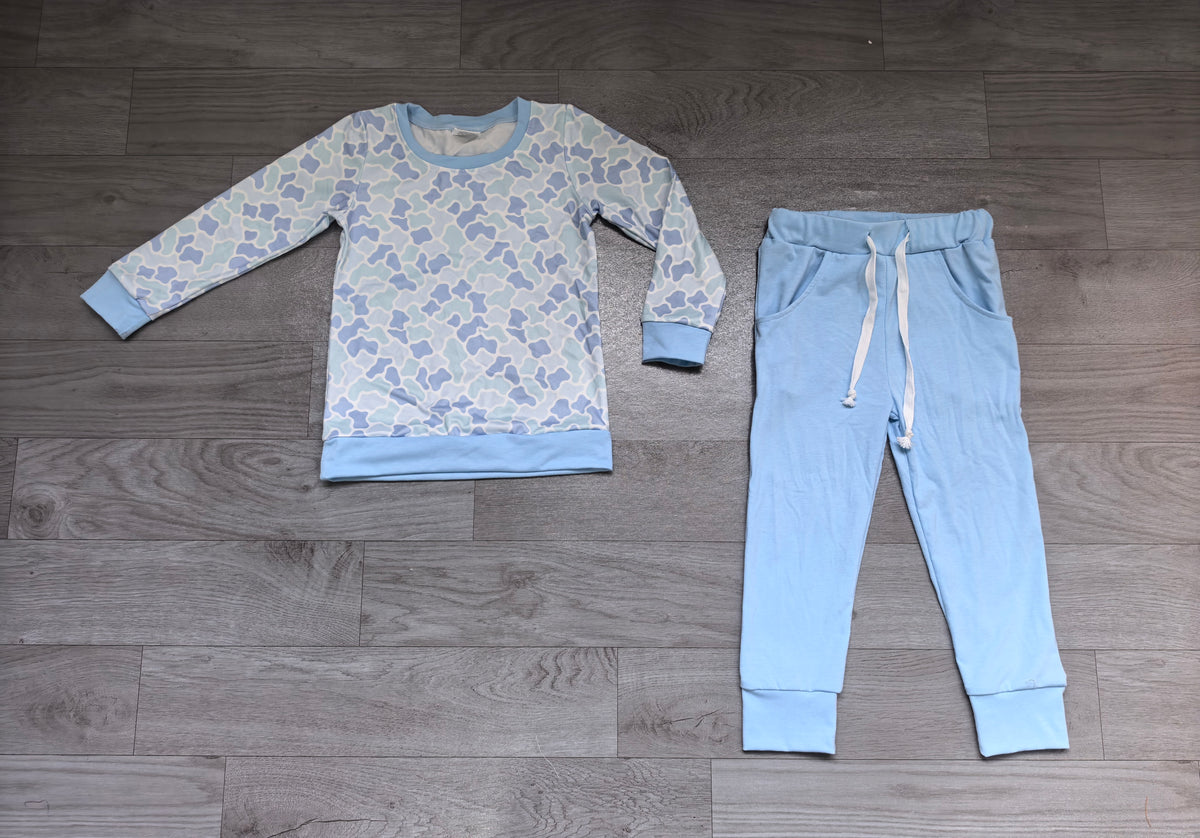 Baby Boys Southern Light Blue Camo Shirt Top Pockets Jogger Clothes Sets Preorder