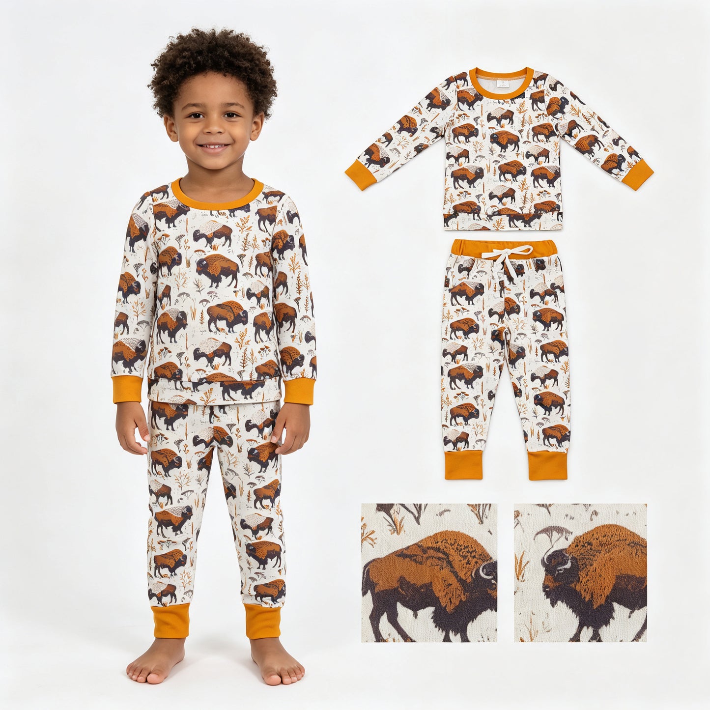 Baby Boys Yaks Cows Top Pockets Jogger Western Clothes Pajamas Sets