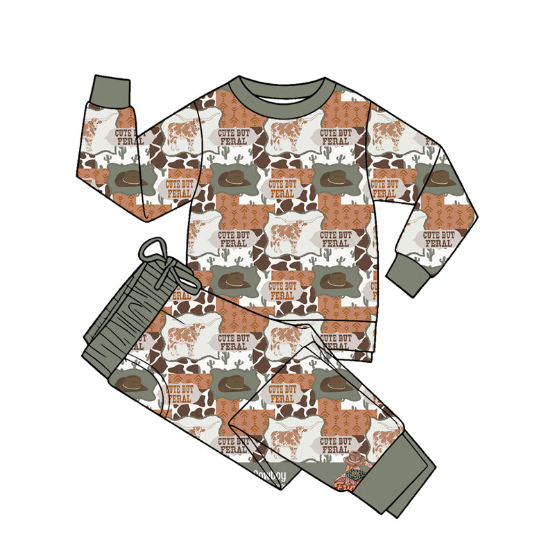 Baby Boys Horses Cactus Cows Top Pockets Jogger Western Clothes Sets Preorder