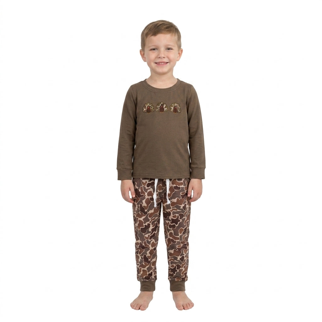 Embroidery Camo Turkey Baby Boys Pockets Jogger Thanksgiving Clothes Sets