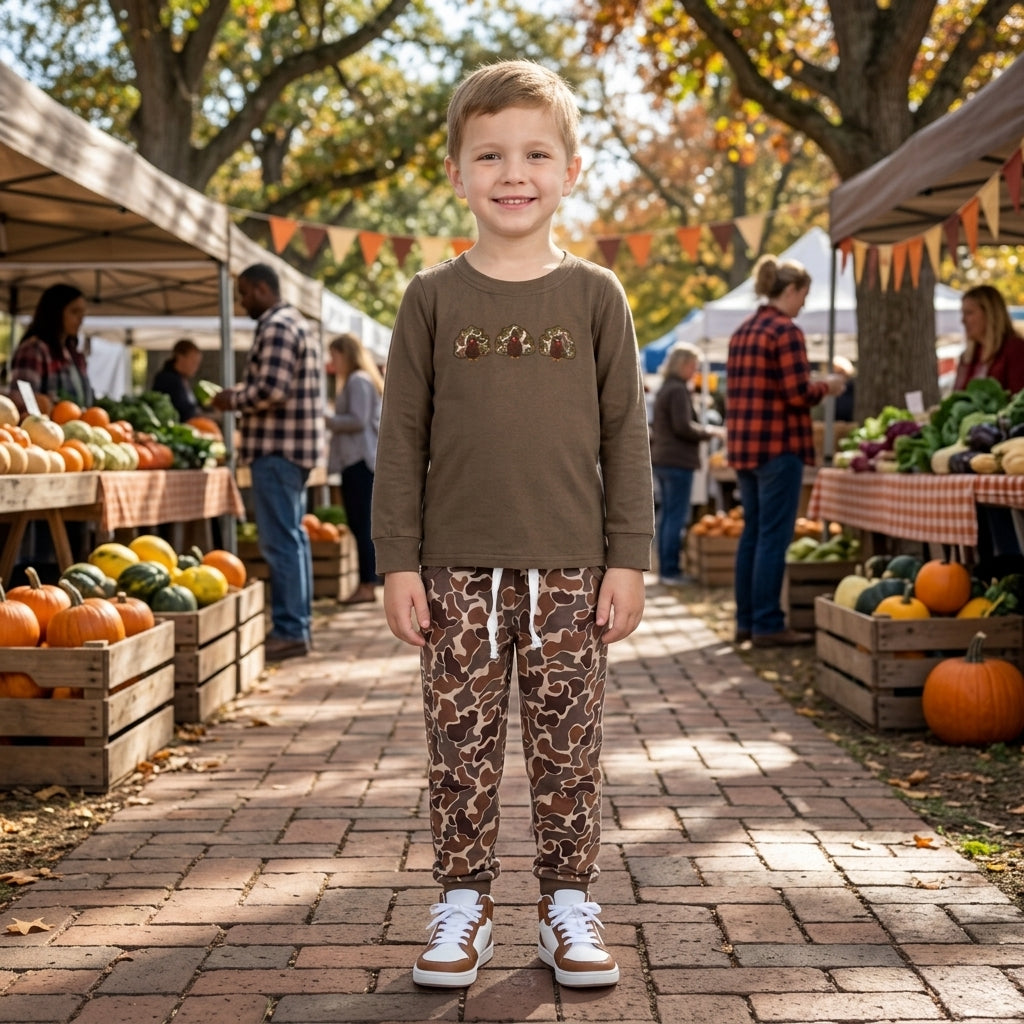 Embroidery Camo Turkey Baby Boys Pockets Jogger Thanksgiving Clothes Sets