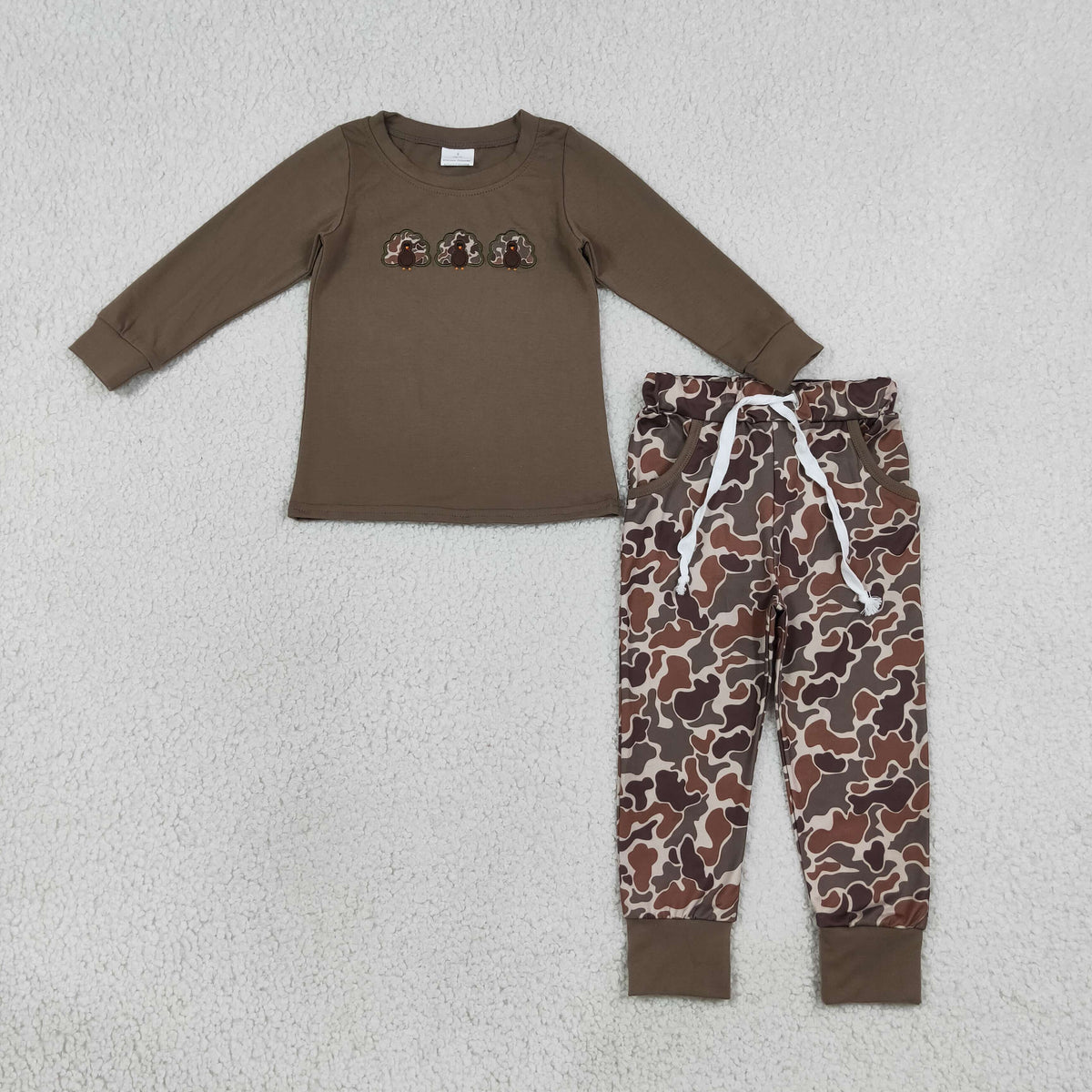 Embroidery Camo Turkey Baby Boys Pockets Jogger Thanksgiving Clothes Sets