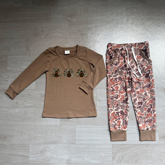 Embroidery Camo Turkey Baby Boys Pockets Jogger Thanksgiving Clothes Sets Preorder