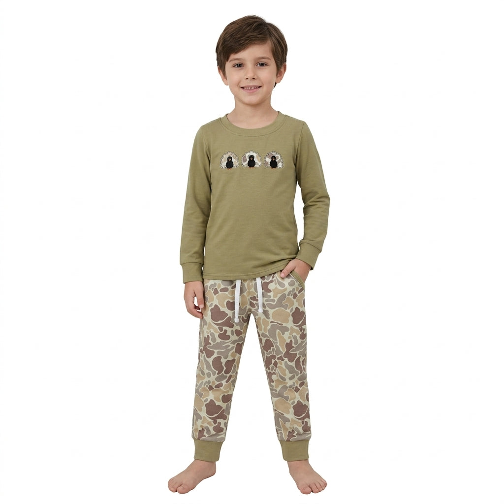 Embroidery Camo Turkey Baby Boys Top Pockets Jogger Thanksgiving Clothes Set