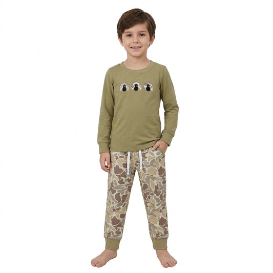 Embroidery Camo Turkey Baby Boys Top Pockets Jogger Thanksgiving Clothes Set