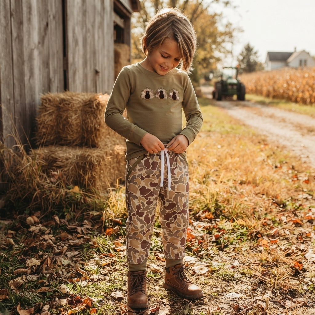 Embroidery Camo Turkey Baby Boys Top Pockets Jogger Thanksgiving Clothes Set