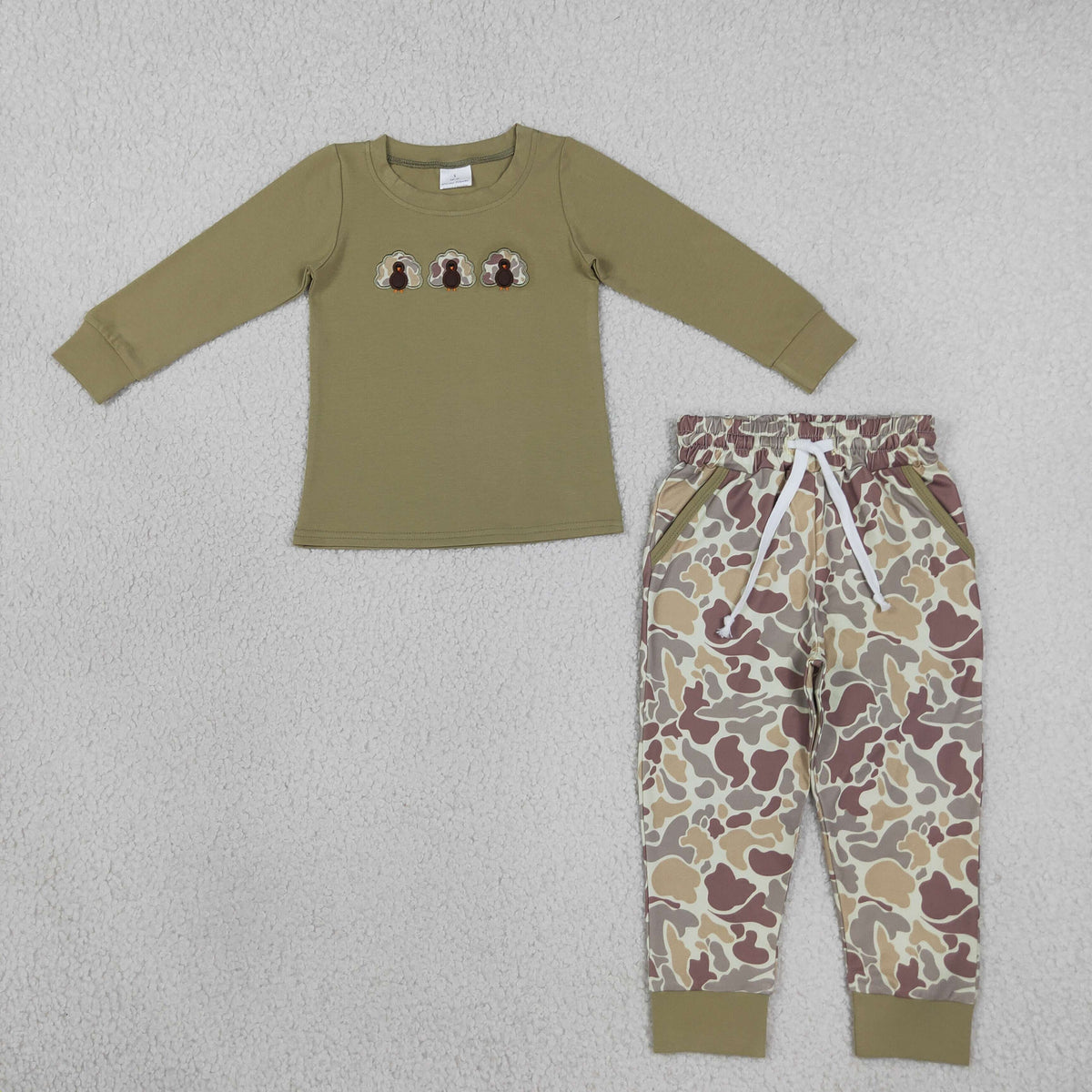 Embroidery Camo Turkey Baby Boys Top Pockets Jogger Thanksgiving Clothes Set