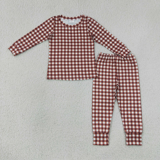 Baby Boys Khaki Checked Top Pants Fall Pajamas Clothes Sets