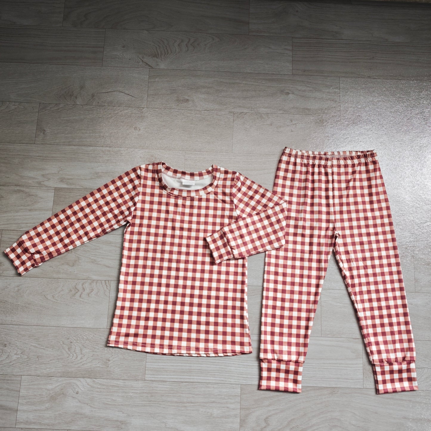 Preorder moq 5 Baby Boys Red Checked Top Pants Fall Pajamas Clothes Sets