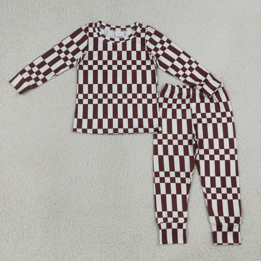 Baby Boys Maroon Checked Top Pants Fall Pajamas Clothes Sets