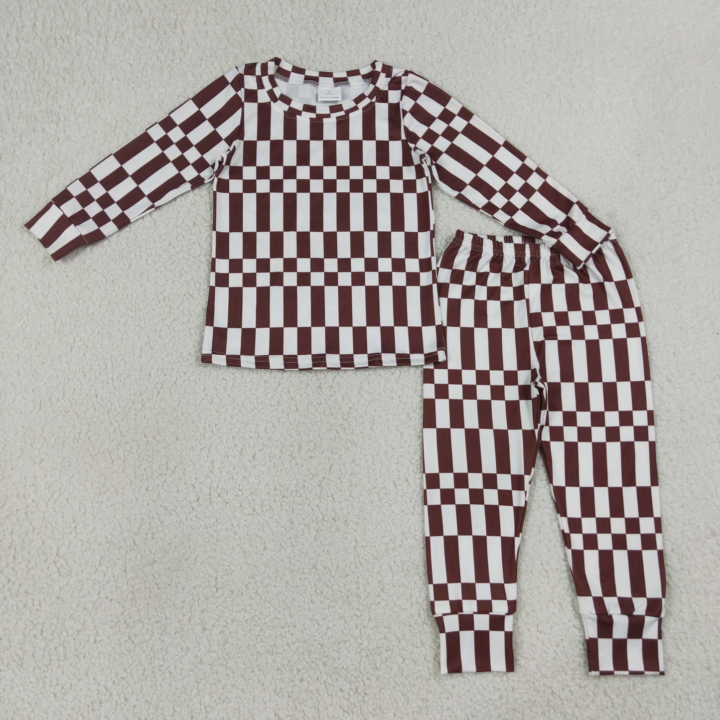 Sibling Baby Boys Warped Checkerboard Print Pant Fall Pajamas Set Zip Rompers